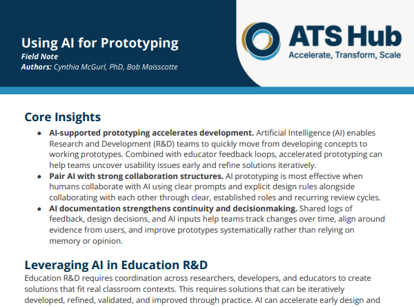 Cover for the ATS ATS Field Note —Using AI in Prototyping